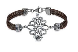 Pulsera Atlista WB492X Pulsera PLATA DE PALO mujer en cuero y pieza central de plata con cenefa vertical