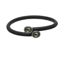 Pulsera Cecilia WB494X PLATA DE PALO en cuero marrón oscuro, plata de ley y piedras olivinas