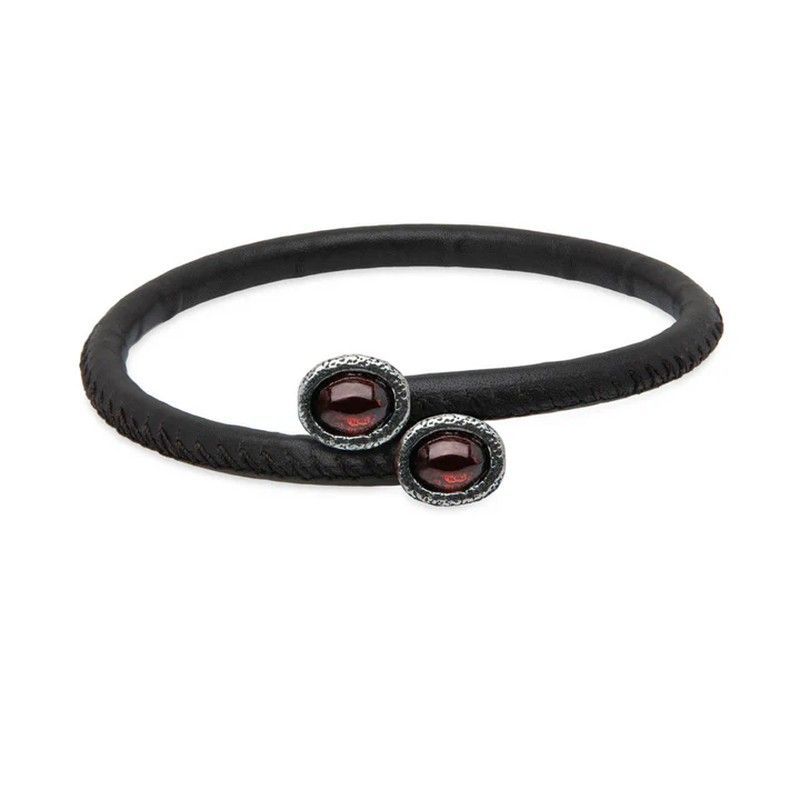 Pulsera Celia WB493X Pulsera PLATA DE PALO de mujer en plata, cuero y granates