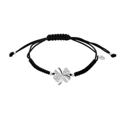 Pulsera Cordón Negro - Plata Lotus LP3108-2/2 Trébol Circonitas