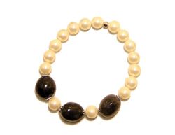 Pulsera de perla y cristal de roca rodado. Plata.