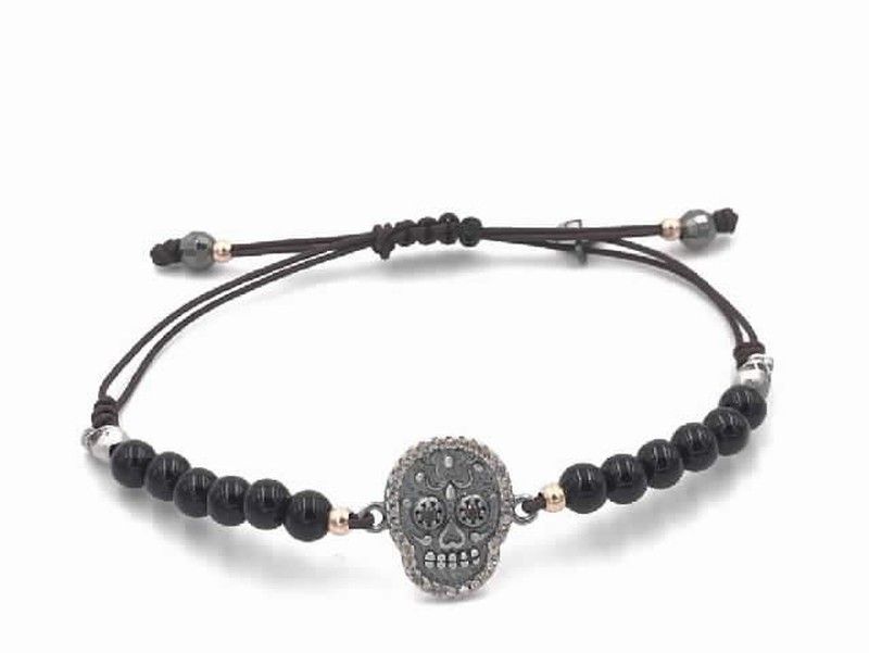 Pulsera de plata con calavera mejicana