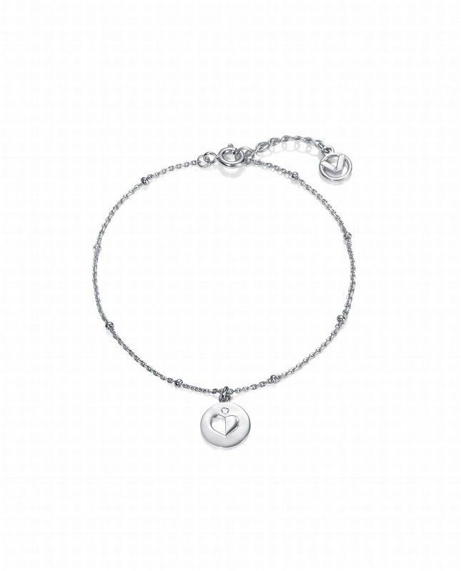Pulsera de plata con corazon tipo moneda