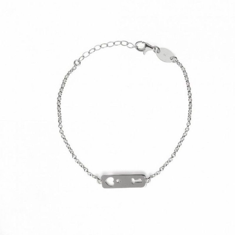 Pulsera de plata con corazon y llave calada