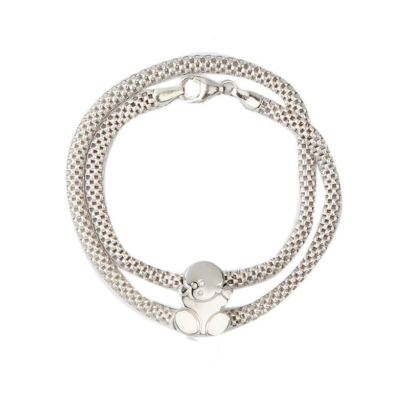 Pulsera doble de plata rodiada con bebe