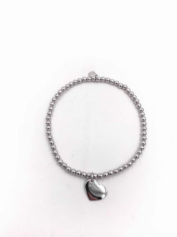 Pulsera elástica en plata rodiada con corazón