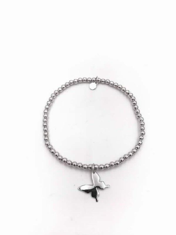 Pulsera elástica en plata rodiada con mariposa