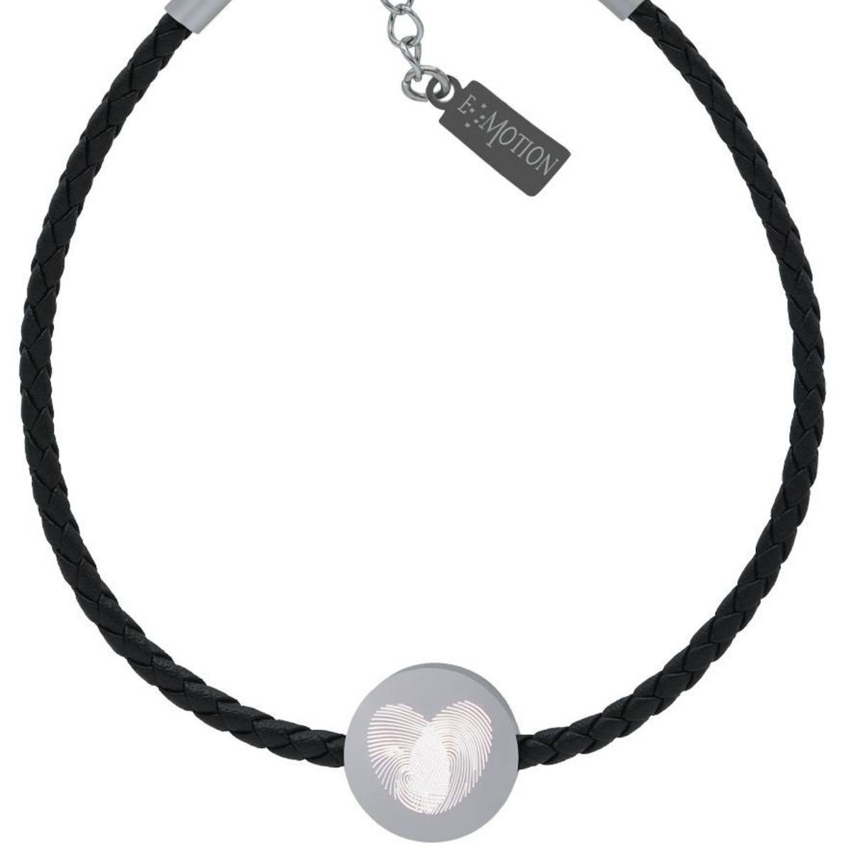 Pulsera Emotion Cuero trenzado negro y Chapa Acero EMACBRPETOB19