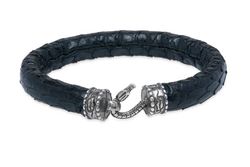 Pulsera Giolina WB518X de Plata de Palo hombre en cuero negro y cierre de plata de ley en forma de serpiente