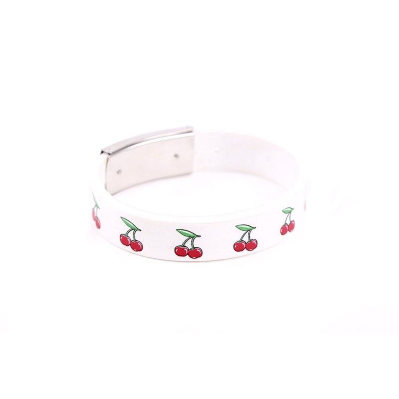 Pulsera Goma Cerezas Blanca