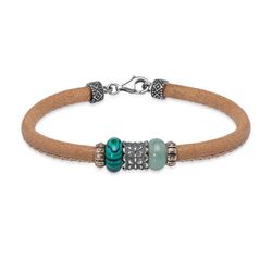 Pulsera Ines WB480X PLATA DE PALO de mujer en cuero marrón mostaza, plata y bronce