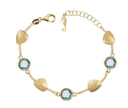 Pulsera IPPOCAMPO plata bañada esferas ovaladas,cristal azul. IPCR115