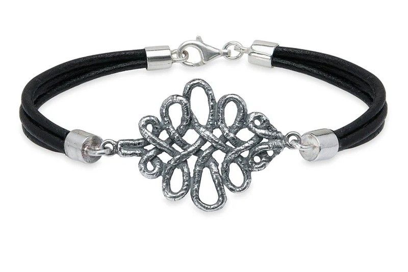 Pulsera Llantia WB489X Pulsera PLATA DE PALO mujer con tres vueltas de cuero y filigrana central en plata de 1ª ley 925