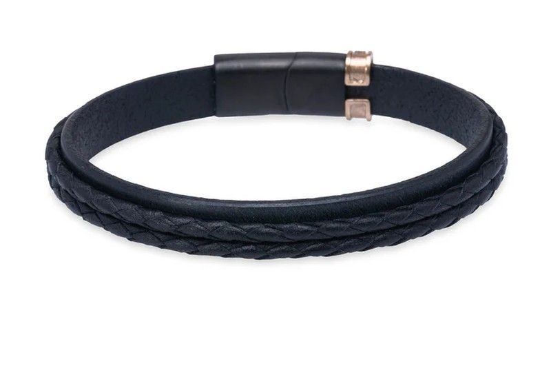 Pulsera Lyon MB250X Plata de Palo de hombre de cuero artesanal