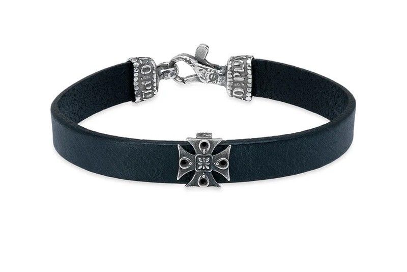 Pulsera Monchi MB255X Plata de Palo unisex de cuero y cruz en plata