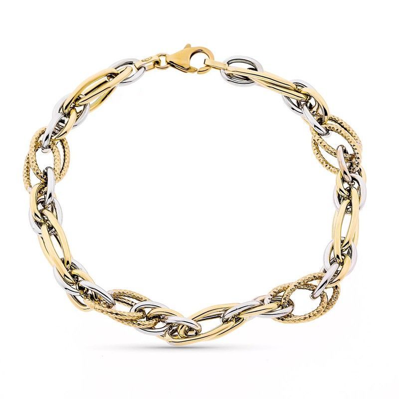 Pulsera Oro 9kts Bicolor Plata 20cm 9K210144 Hueca