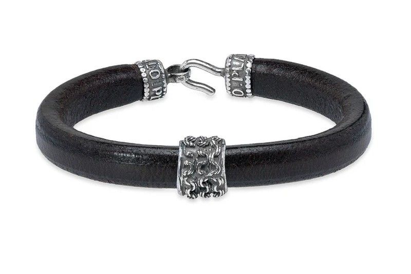Pulsera Pedro MB252X Plata de Palo de hombre de plata y cuero