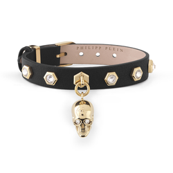 Pulsera Piel Negra-Acero Dorado Hombre Philipp Plein PJ3AA13BU Hexágonos Calavera 3D