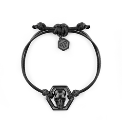 Pulsera Piel Negra-Acero Negro Hombre Philipp Plein PJYEA03BU Hexágono Calavera Negra