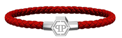 Pulsera Piel Roja-Acero Hombre Philipp Plein PJ0AA21BS Hexágono Logo PP Grabado
