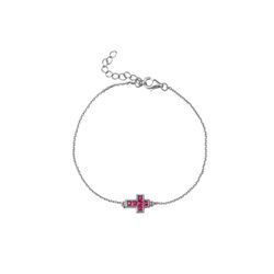 Pulsera Plata 9,5x7,5mm PUZ0142RHZR Cruz Circonita Roja