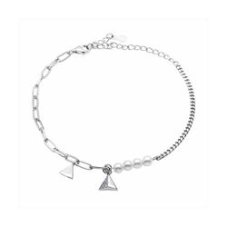 Pulsera Plata B22066 Eslabones Con Perlas y Triángulos de Circonitas