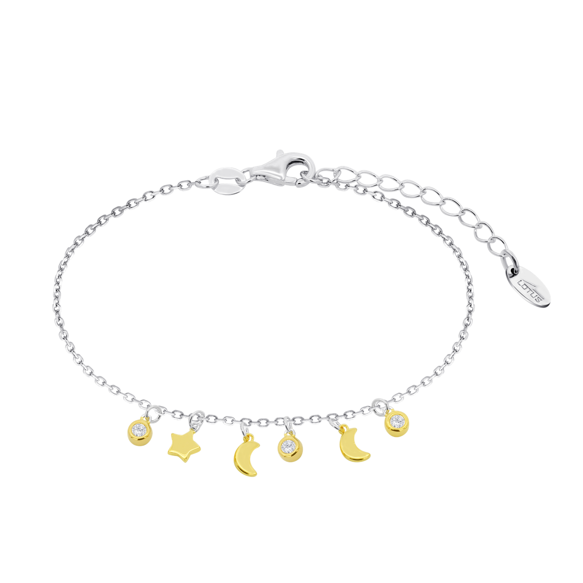 Pulsera Plata Bicolor Dorada Lotus LP3890-2/1 Lunas - Estrellas - Circonitas