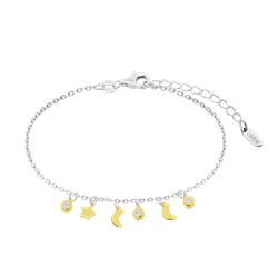 Pulsera Plata Bicolor Dorada Lotus LP3890-2/1 Lunas - Estrellas - Circonitas