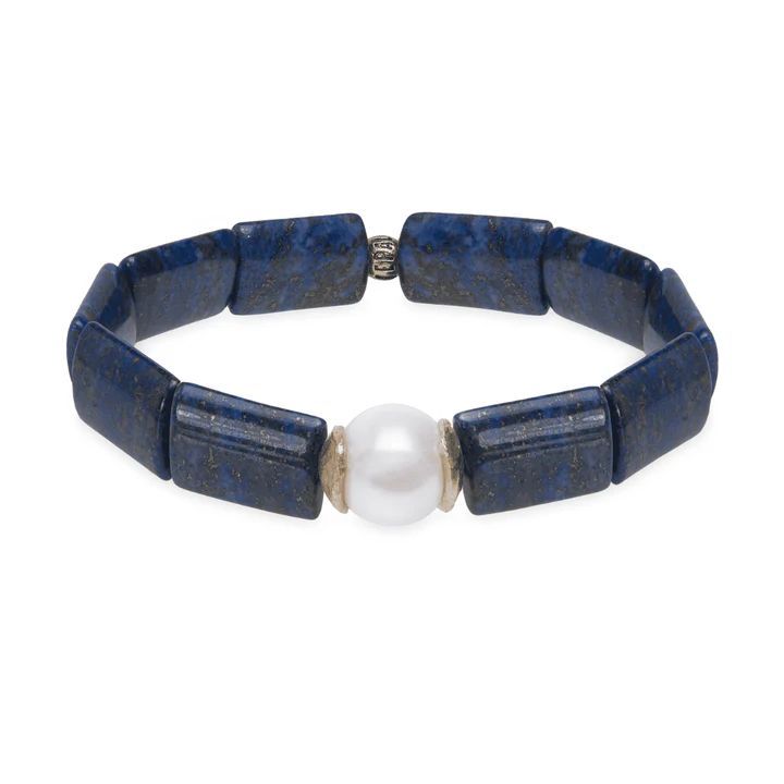 Pulsera PLATA D PALO Mujer colección Veda con lapislázuli y una perla blanca
