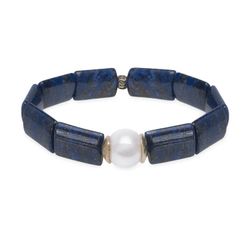 Pulsera PLATA D PALO Mujer colección Veda con lapislázuli y una perla blanca