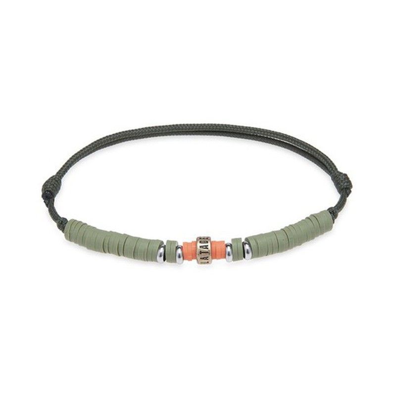 Pulsera Plata de Palo autoajustable de nylon verde, Referencia BB051V caucho verde y naranja