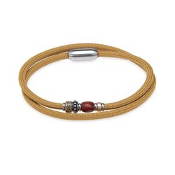 Pulsera Plata de Palo con doble nylon de color mostaza Referencia:BB050M resina de color granate y acero inoxidable