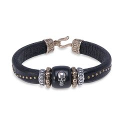 Pulsera PLATA DE PALO de cuero con pieza de resina y calavera de plata, piezas decorativas en plata y bronce Referencia:SB113X un diseño seleccionado y elaborado para garantizar una calidad excepcional y un estilo inigualable