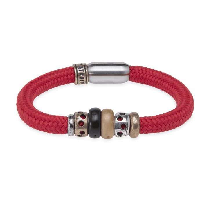 Pulsera PLATA DE PALO de Nylon rojo colección Festejo plata y bronce con resina