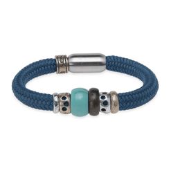 Pulsera PLATA DE PALO de Nylon Vibrante azul fuerte en plata, resinas y bronce