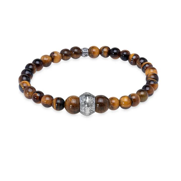 Pulsera PLATA DE PALO hombre Bolas ojo de tigre modelo Nani elegante y atemporal