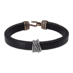 Pulsera PLATA DE PALO hombre de cuero negro y plata de ley