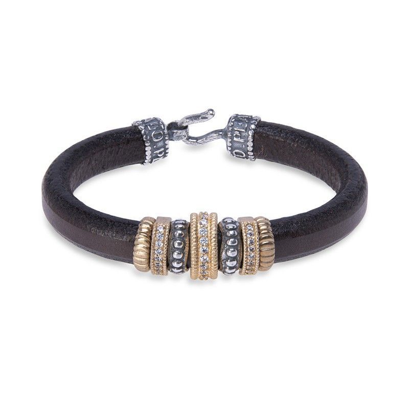 Pulsera Plata de Palo mujer con un acabado perfecto de cuero con piezas de Plata 925, bronce y circonitas blancas Referencia:WB374X