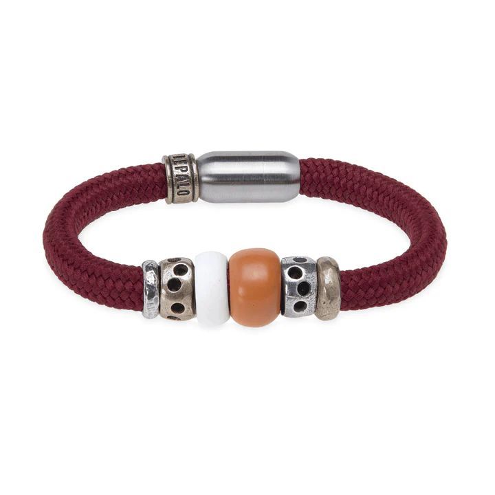 Pulsera PLATA DE PALO mujer Nylon Irisado color granate con plata y resina