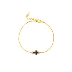 Pulsera Plata Dorada 9,5x7,5mm PUZ0142DOZA Cruz Circonita Azul