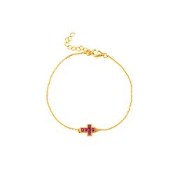 Pulsera Plata Dorada 9,5x7,5mm PUZ0142DOZR Cruz Circonita Roja