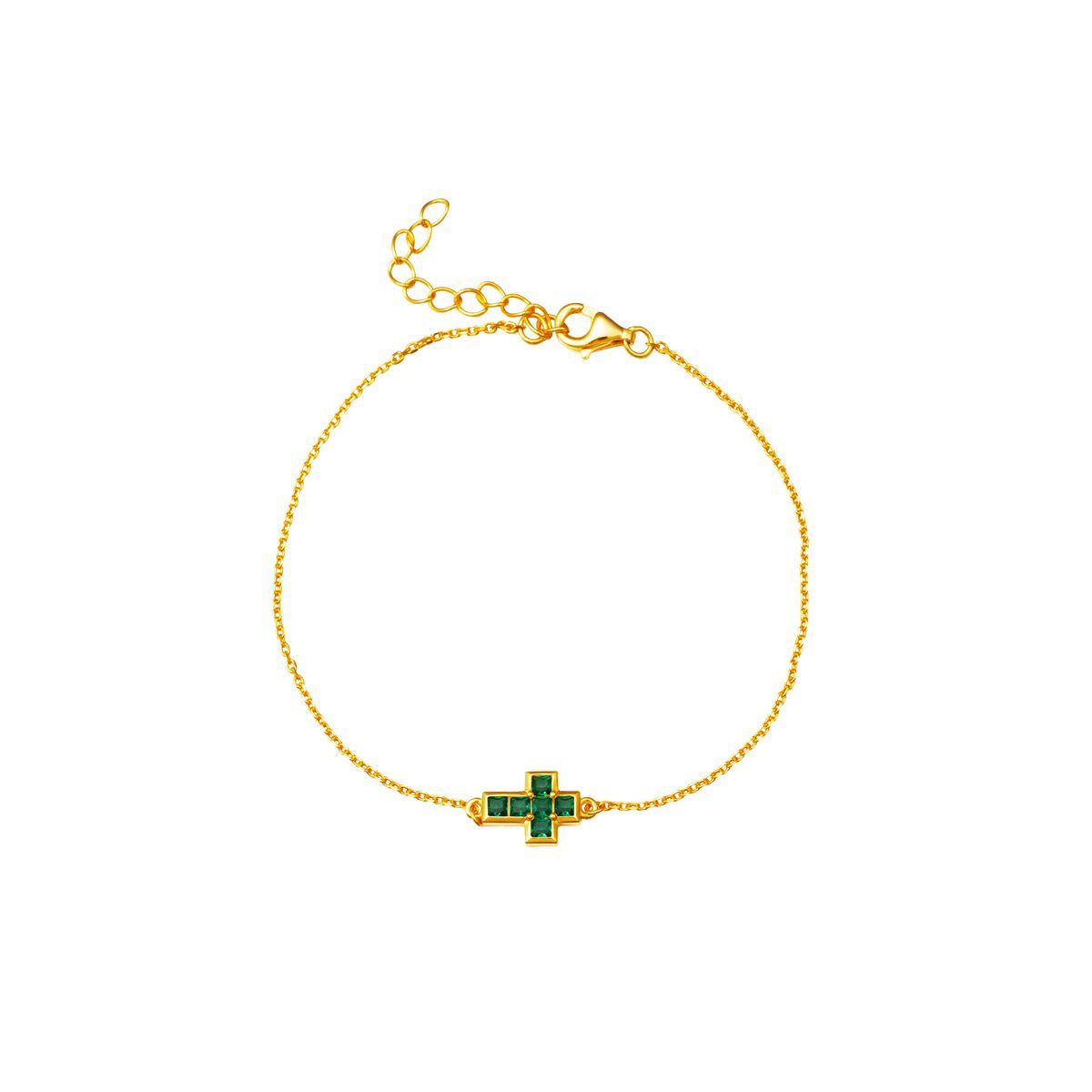 Pulsera Plata Dorada 9,5x7,5mm PUZ0142DOZV Cruz Circonita Verde