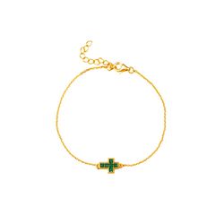 Pulsera Plata Dorada 9,5x7,5mm PUZ0142DOZV Cruz Circonita Verde