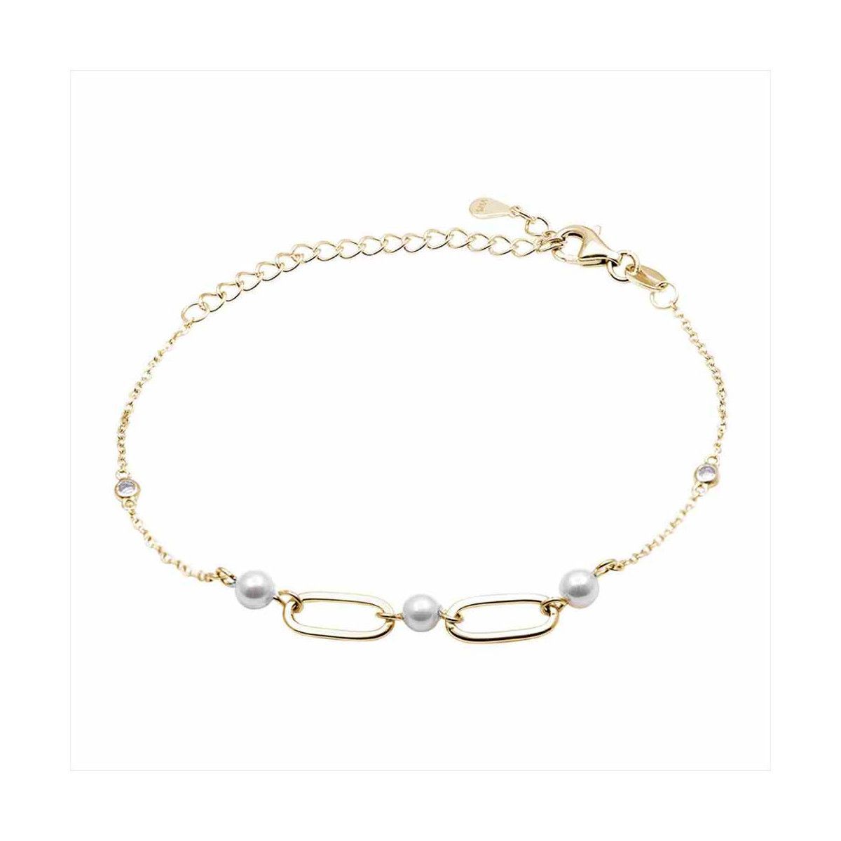 Pulsera Plata Dorada B19060GP Perlas Con Circonitas