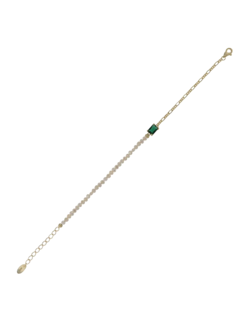 Pulsera Plata Dorada Mujer PPPP1/V Circonita Verde Perlas
