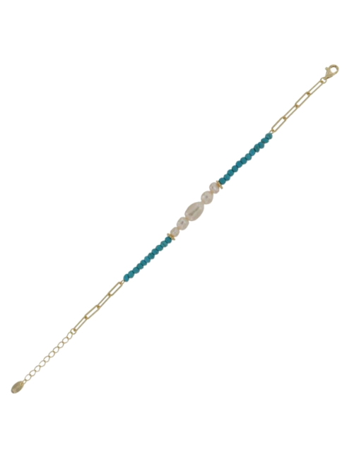 Pulsera Plata Dorada Mujer PPPT1 Circonitas Azules Perlas