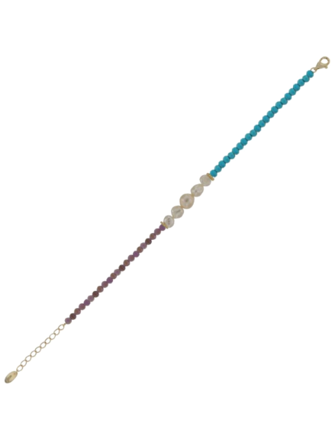 Pulsera Plata Dorada Mujer PPPT4 Circonitas Azules Bicolor Moradas Perlas
