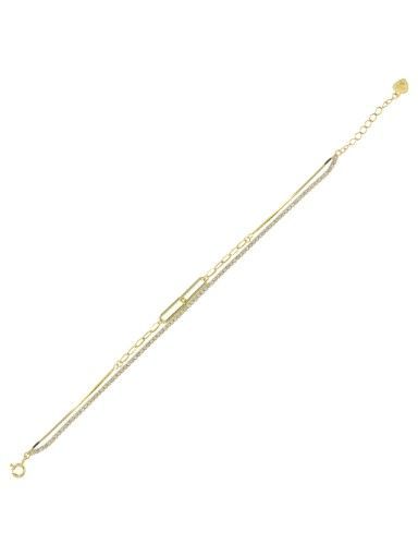 Pulsera Plata Dorada Mujer PPRL14/C Doble C. Eslabones Ovalados & Circonitas