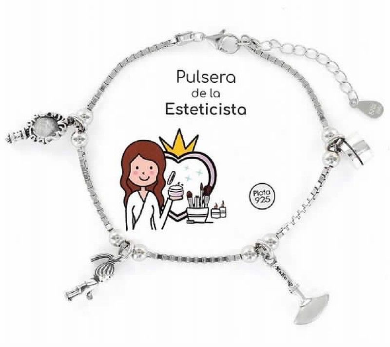 Pulsera plata rodiada con charms de esteticista