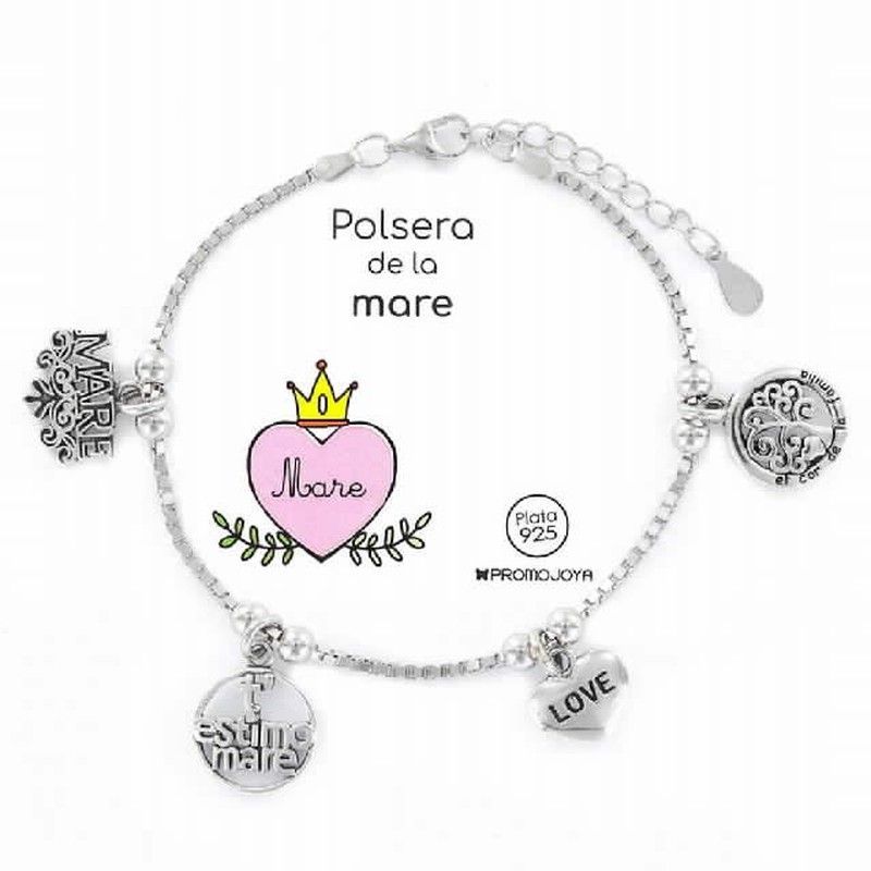 Pulsera plata rodiada con charms de mare